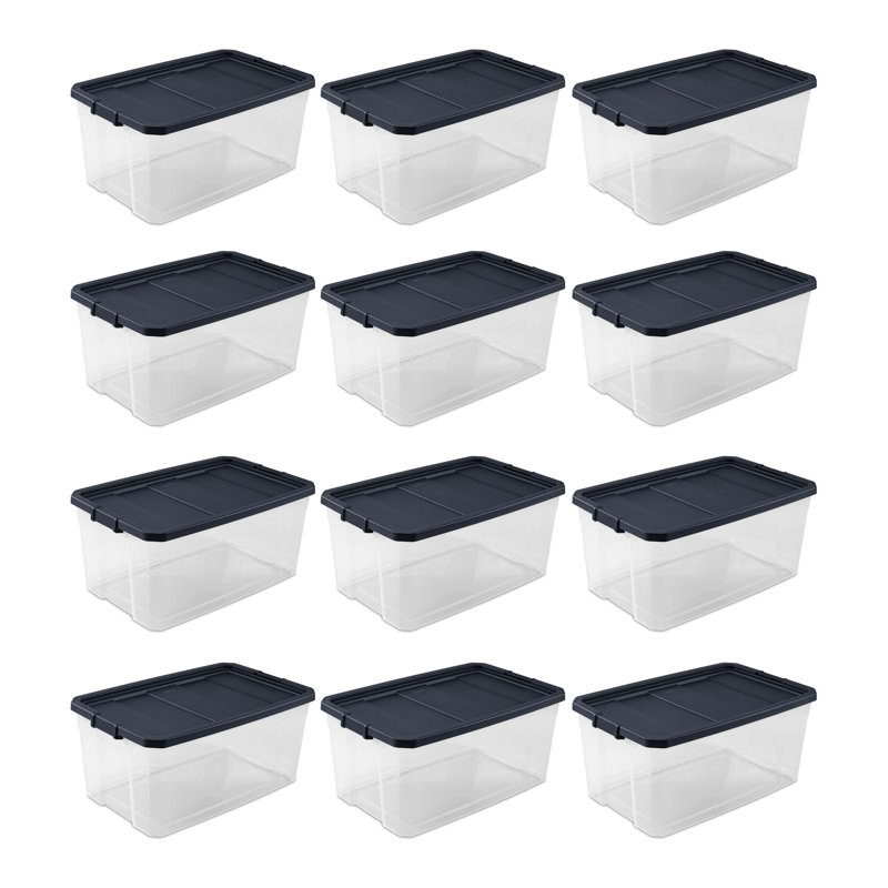 Sterilite Clear Plastic Stacking Storage Containers w/ Lid, Clear/Black, 116 Quart