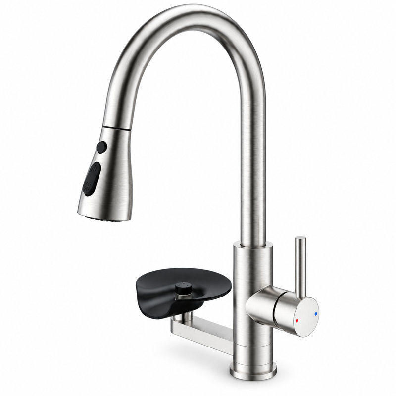 Pull-Down Kitchen Faucet with Glass Rinser, 3-Function Sprayer & Deck Plate, Brushed Nickel