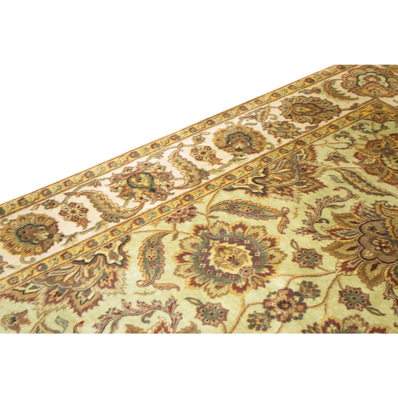 Tapis vert et ivoire noué à la main de haute qualité
