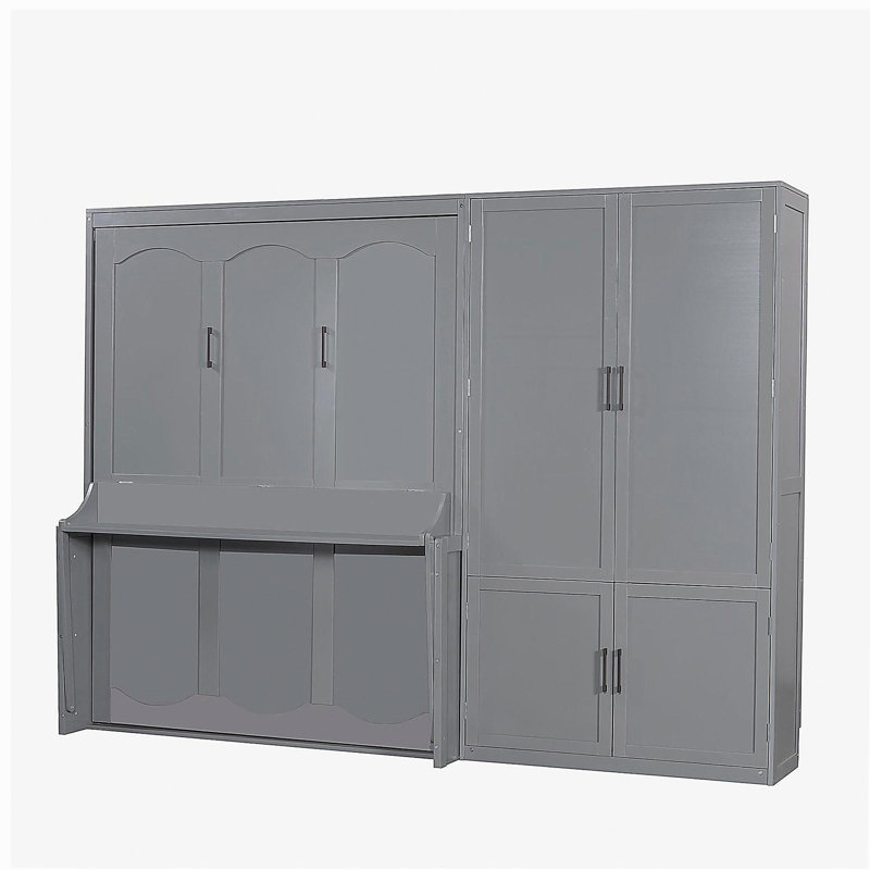 Grand lit mural avec placard, gris, Gris