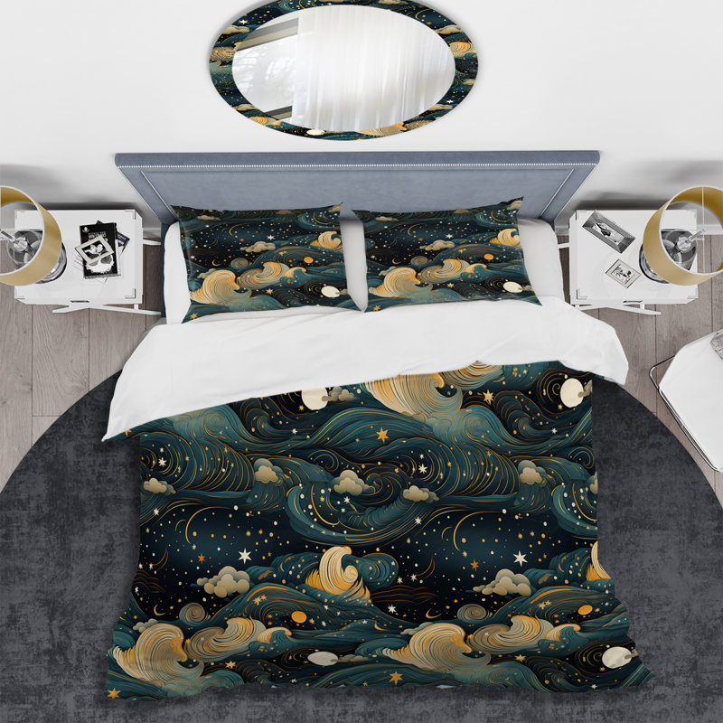 Celestial Dreams Galaxy Pattern X - Ensemble de housse de couette géométrique