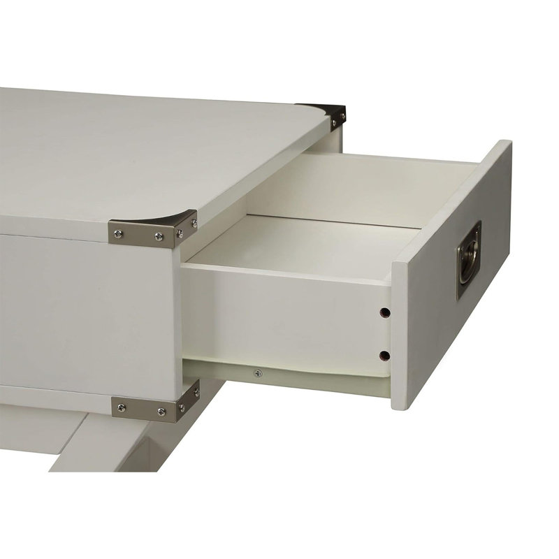 Table d'appoint avec coins en métal - Finition blanche élégante pour tout espace