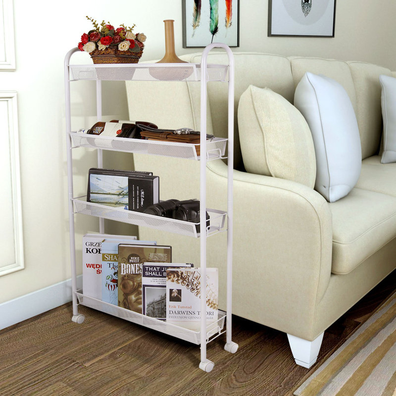 Chariot utilitaire roulant 4 couches, H 41,34 po x l 21,65 po x P 5,91 po, Blanc