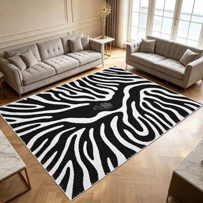 Tapis à imprimé zébré 1 pièce pour le salon, doux et confortable, convient à toutes les saisons, facile à entretenir, tapis de sol intérieur lavable à la machine, ferme sous la table adaptée pour la chambre à coucher, la salle à manger, le couloir, le patio, le balcon, la décoration intérieure, ...