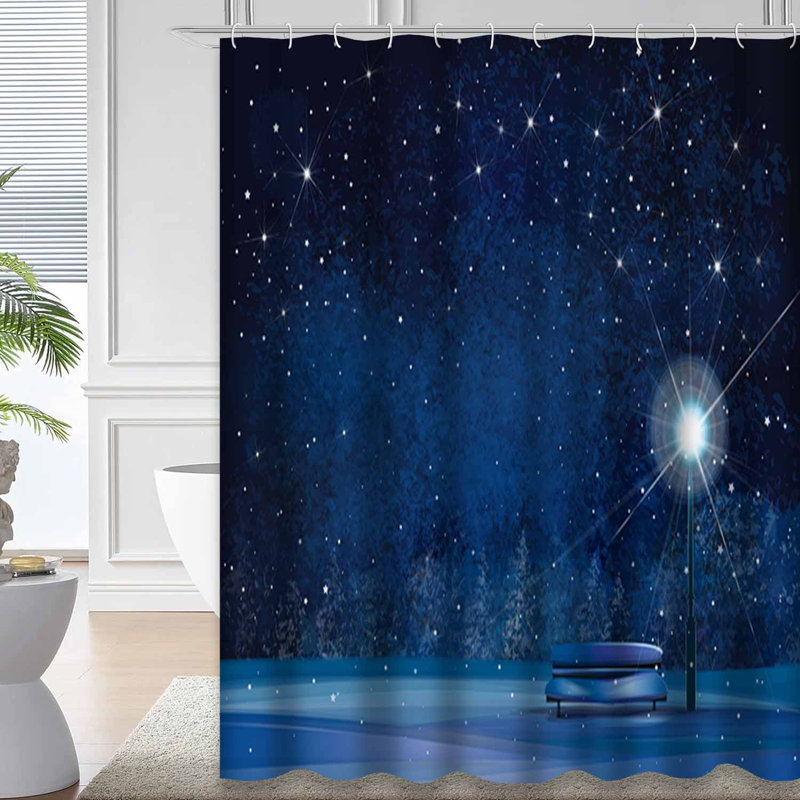 Rideau de douche avec 12 crochets Winter Wonderland Night Snow Forest, L 72 po x l 84 po