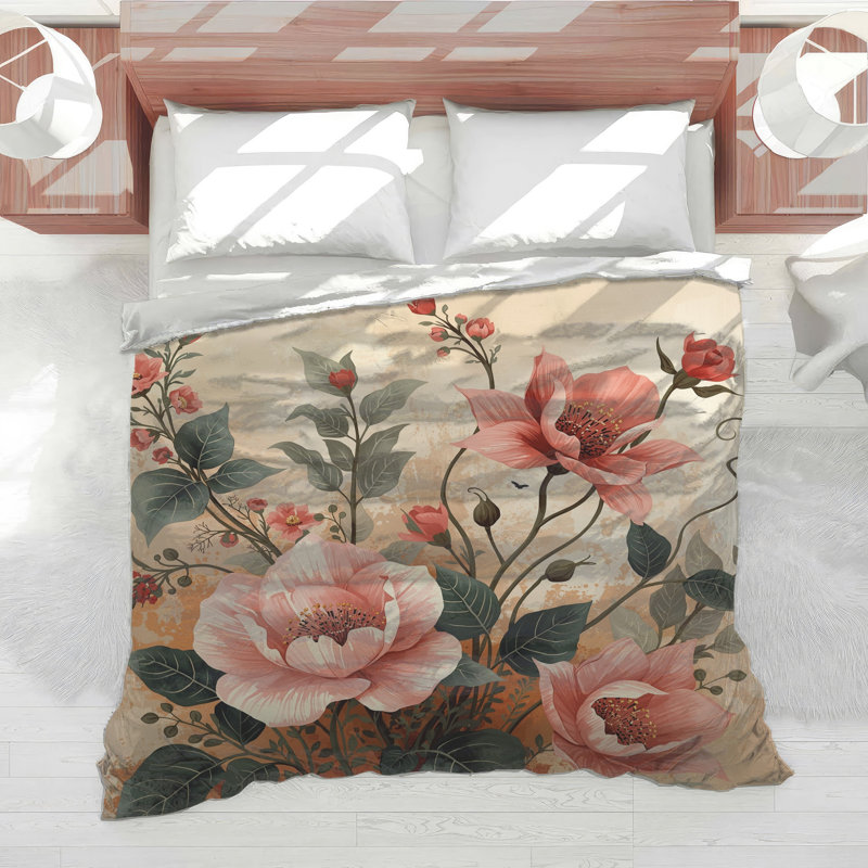 Édredon rose à motif floral, Simple extra long