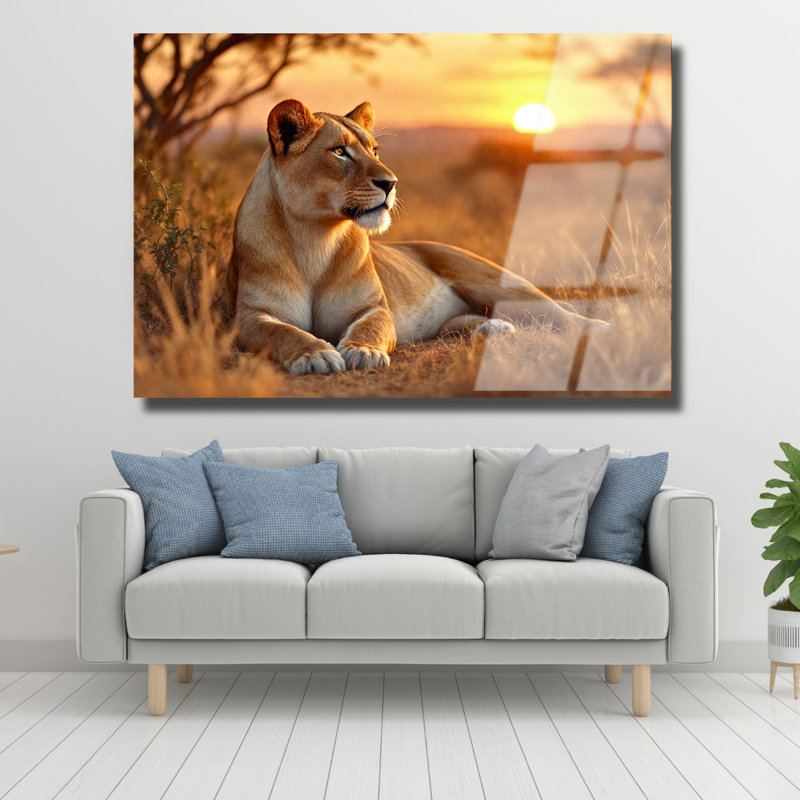 Art mural en verre trempé de lionne d'Afrique, 16" H x 20" W