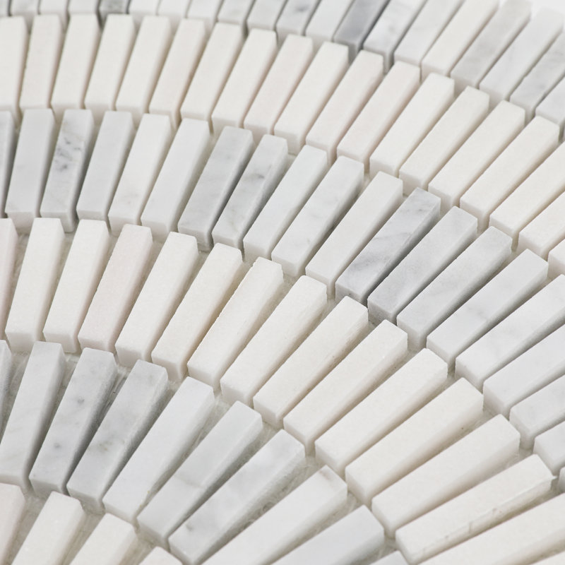 Carreau de mosaïque en marbre blanc aiguisé à motif de ventilateur 15 po x 8,88 po Carrara 