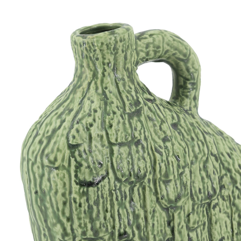 Vase en céramique vert 8,1 x 3,1 x 8,3 po avec poignée et texture organique