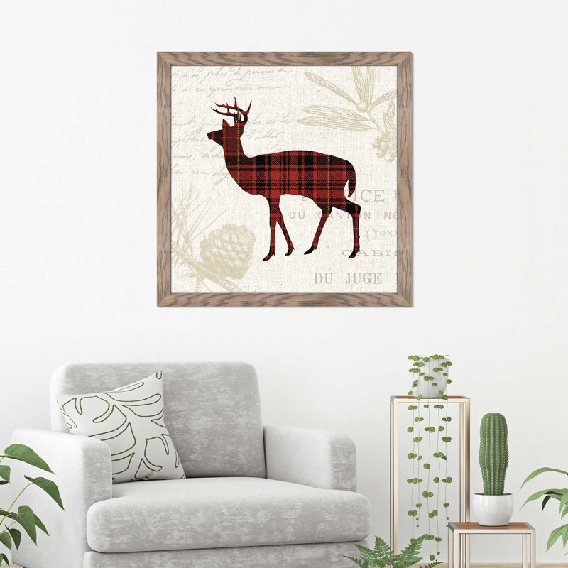 " Plaid Lodge II ", 21.5" H x 21.5" W x 0.75" D, Taupe Distressed Framed