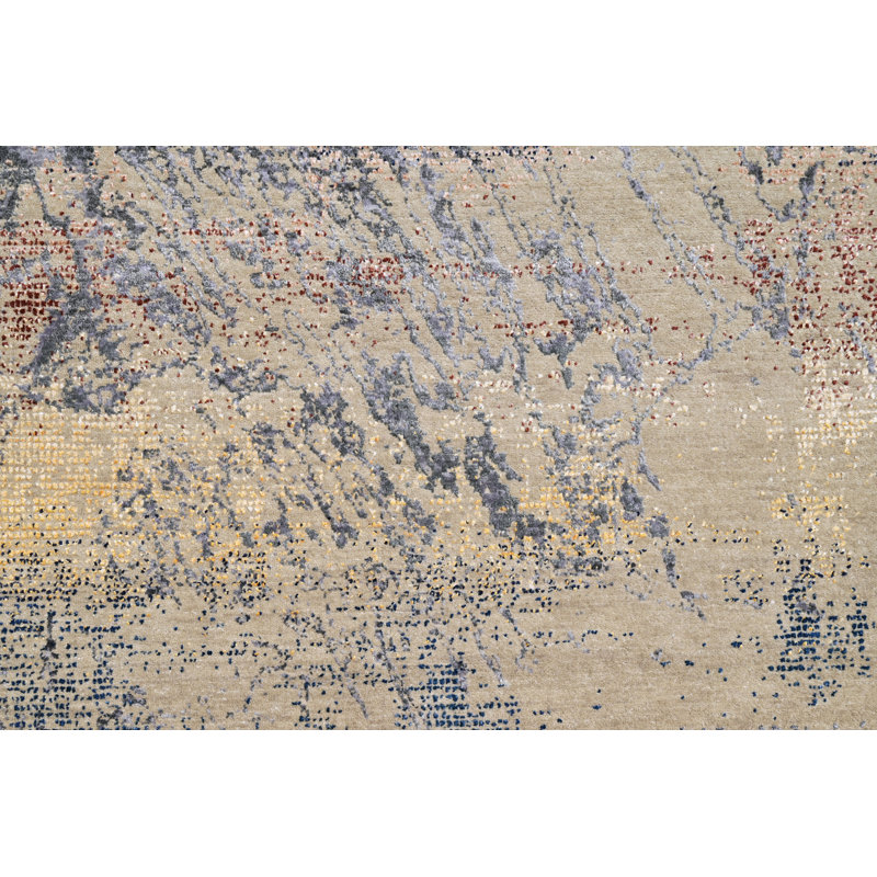 Hand Knotted Abstract Area Rug, Rectangle 9' x 12'