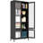 4 Glass Doors Metal Cabinet With 5 Shelves For Bedroom - Black Waffle-Grids Tempered Storage Side And Bedroom, Pantry Modern