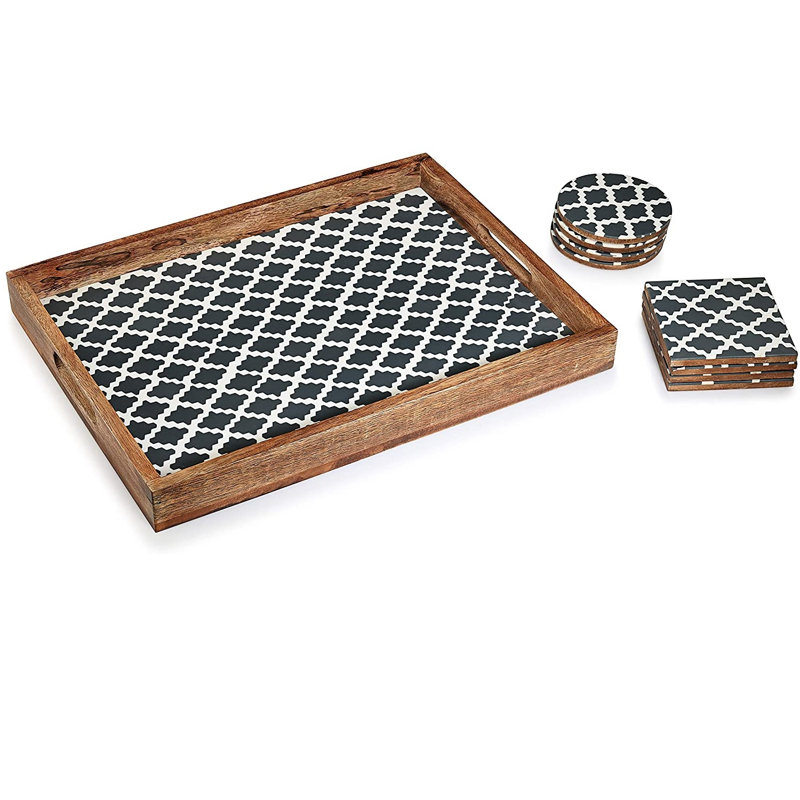 Aiesha Solid Wood Tray, Grey/White
