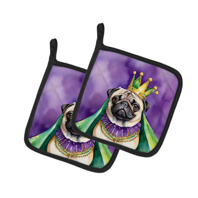 Pug King of Mardi Gras Pair of Pot Holders