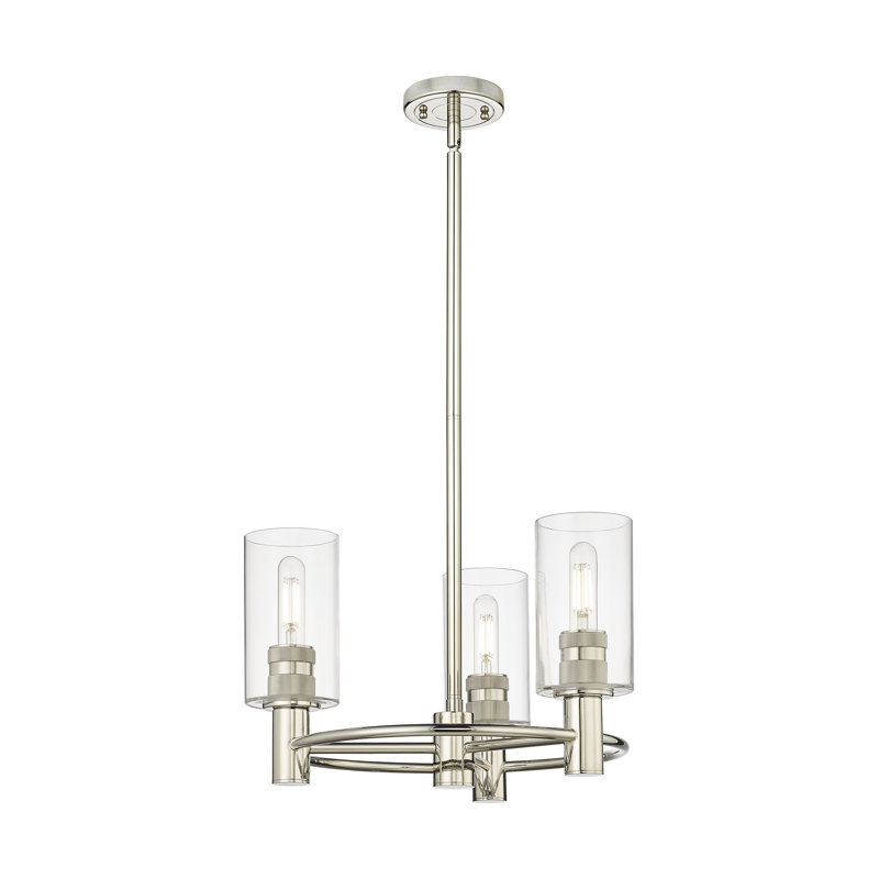 Luminaire suspendu 3 tiges Crown Point, H 10,38 po x l 18 po x P 18 po, Clair, Nickel poli