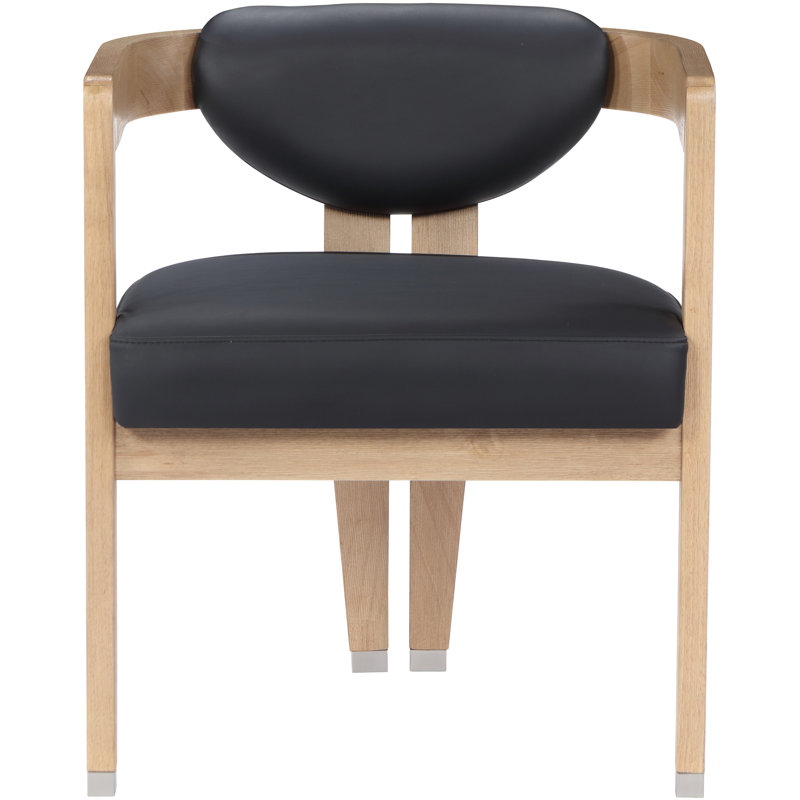 19.3'' H Upholstered Armchair, Black Vegan Leather, Natural Wire Brush