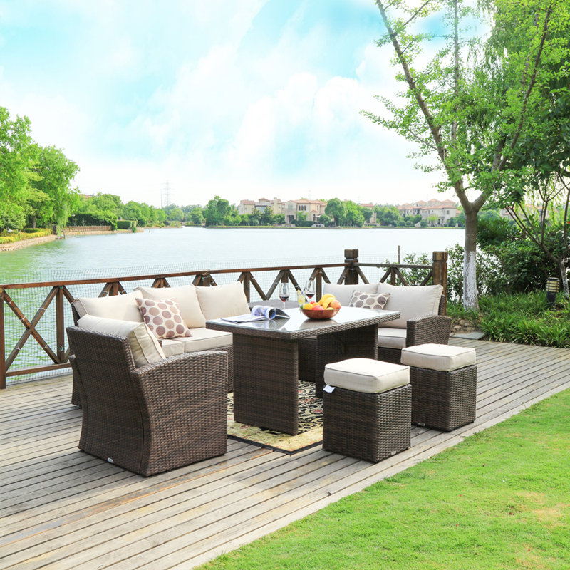 8 - Person Seating Group with Cushions, Brown/Beige
