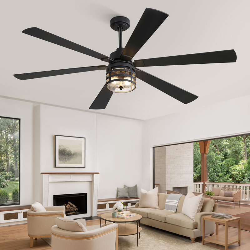  Cissline 65" Black Farmhouse Ceiling Fan with Light Kit and Remote Control for Bedroom/ Living Room/ Study Room