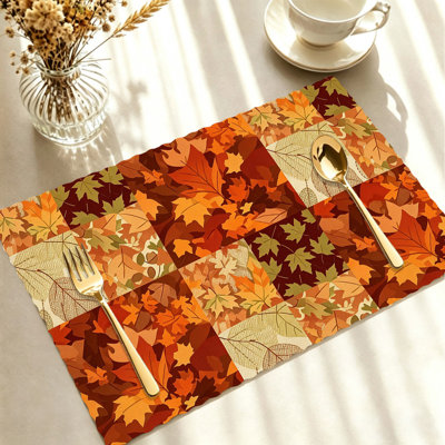 Ensemble de 4 napperons d'automne - Ensembles de table résistants à la chaleur, pour les repas à l'intérieur et à l'extérieur, motif patchwork de feuilles orange et marron