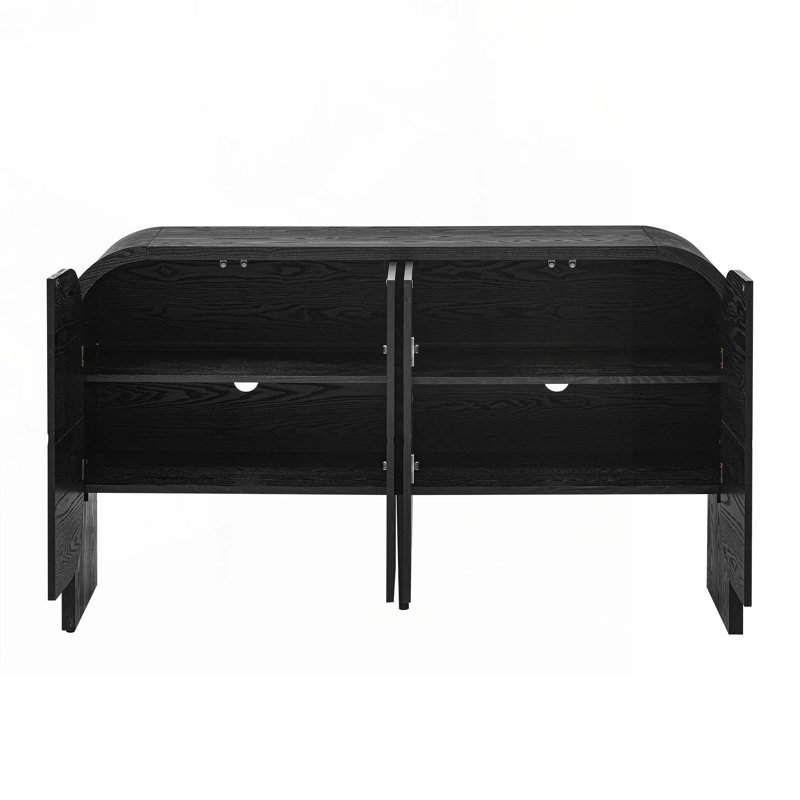 Wood Console Table with  Adjustable Shelves, Curvy Edge, Black