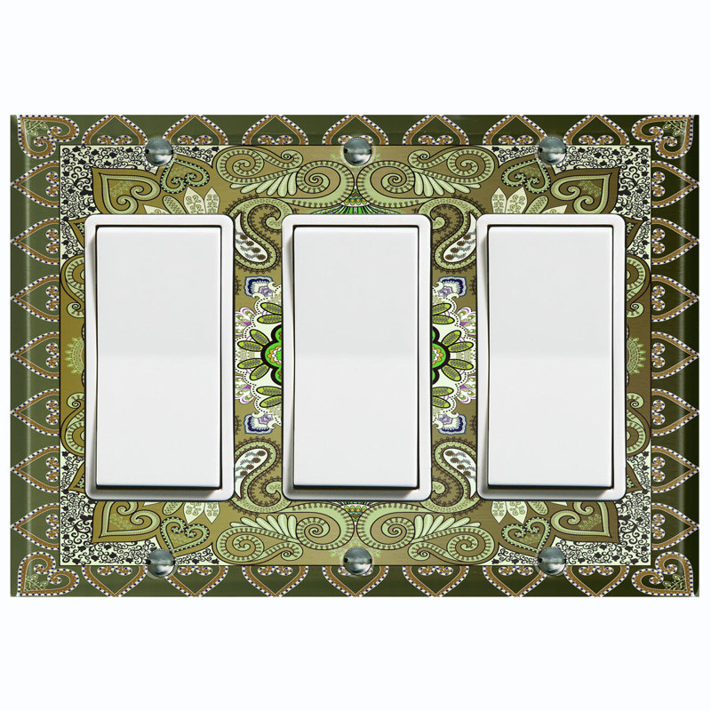 Plaque murale d'interrupteur à bascule 3 bandes Paisley Bandana, Vert olive