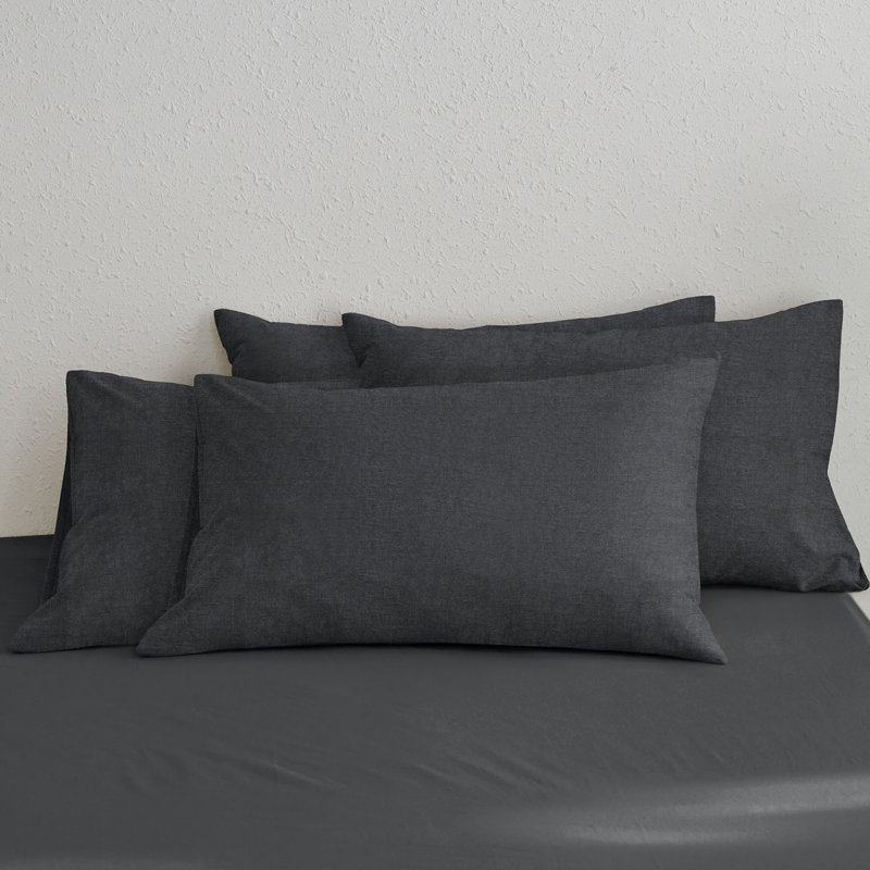 Taies d'oreiller 100% coton lavé MooMee, Ensemble de taies d'oreiller pour très grand lit, Gris foncé