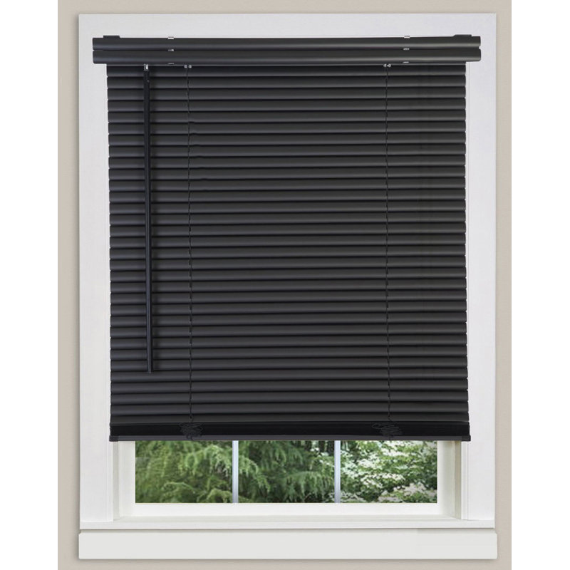 Cordless Window Blinds, Privacy & Light Filtering 1" Slats Vinyl Mini Blind, Black, 24"W x 64"L