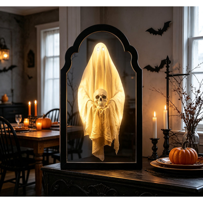 Miroir psychique fantomatique lumineux avec effet sonore terrifiant et changeur de voix - Décoration murale d'intérieur effrayante pour l'Halloween