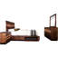 Lit king size 4 places pour chambre à coucher, bois principal aspect noyer, rangement avec sommier suspendu, table de chevet, commode, miroir - Sélection, finition, tête de lit design moderne, commode à bords naturels