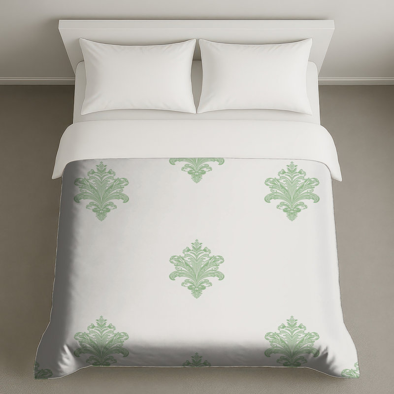 Housses de couette vertes à motif damassé, Queen