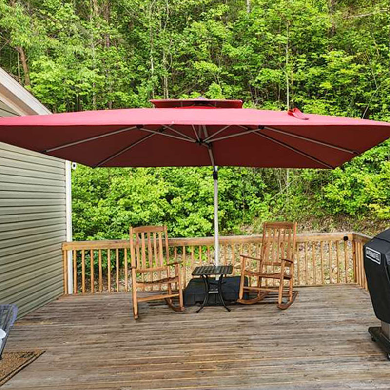 Parasol d'extérieur rectangulaire en porte-à-faux 10 pi x 13 pi avec base, rouge, Terra