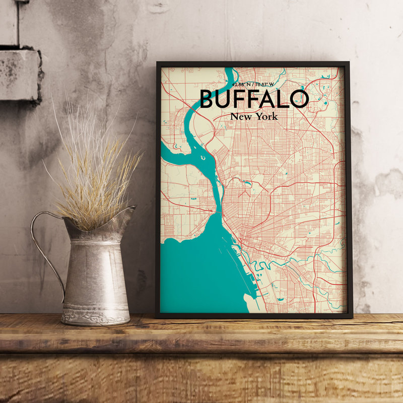 Buffalo City Map, reproduction d'impression sur affiche en beige, H 27,56 po x l 19,69 po