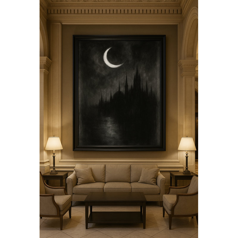 Nocturne Dominion Framed Canvas Wall Art by Kasian Art Studio - Brown Frame, Black