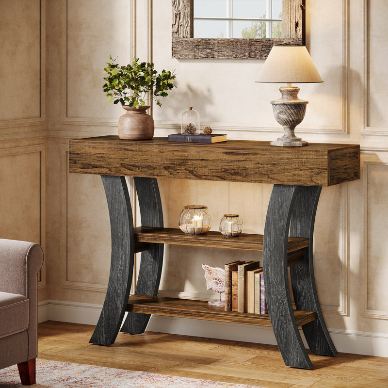 Console de 41 po avec tablettes de rangement et cadre incurvé, Brun / Gris