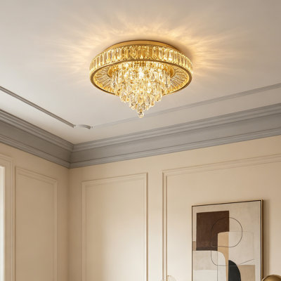 Modern K9 Crystal LED Ceiling Light - 75W Dimmable Flush Mount Chandelier With Remote Control