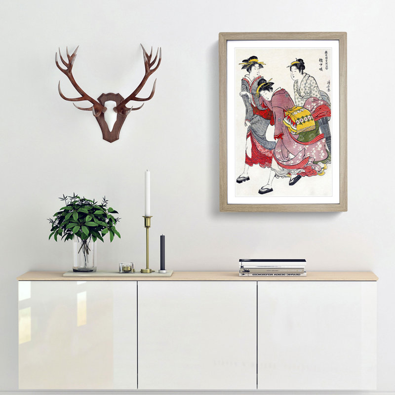 Entertainers of Tachibana-cho by Torii Kiyonaga - Picture Frame Painting Print, 65cm H x 48cm W x 2cm D, Oak Framed