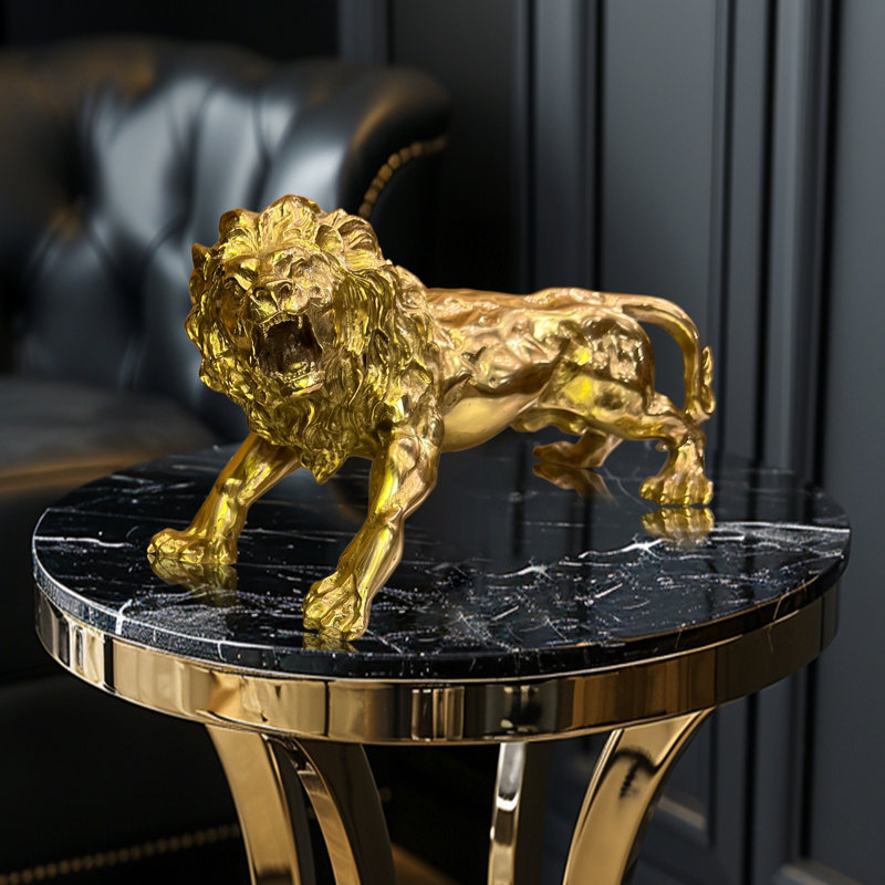 Statue de lion en laiton italien faite à la main - luxueuse sculpture décorative
