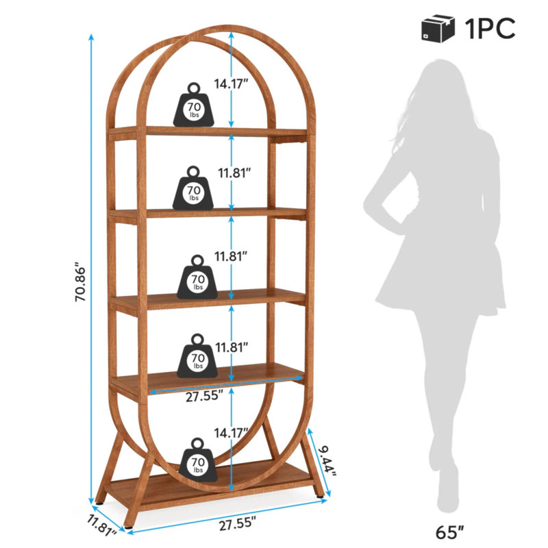 Versatile Display Rack,5-Tier Bookshelf,Compact Arched Bookcase