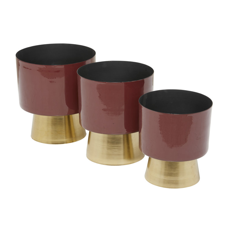 Ensemble de jardinières d'intérieur en métal 3 pièces avec base dorée Badiu, Rouge