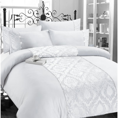 Nadia Microfiber Damask Duvet Cover Set with Pillowcases Included