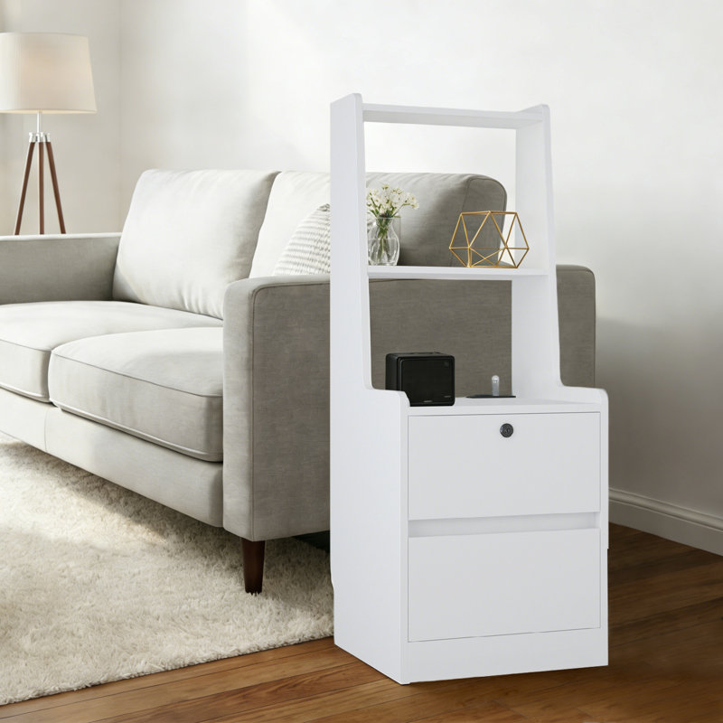 Modern Storage Unit nightstand with Shelves and Integrated USB Night Light,  Lockable Drawer and Adjustable Night Lighting