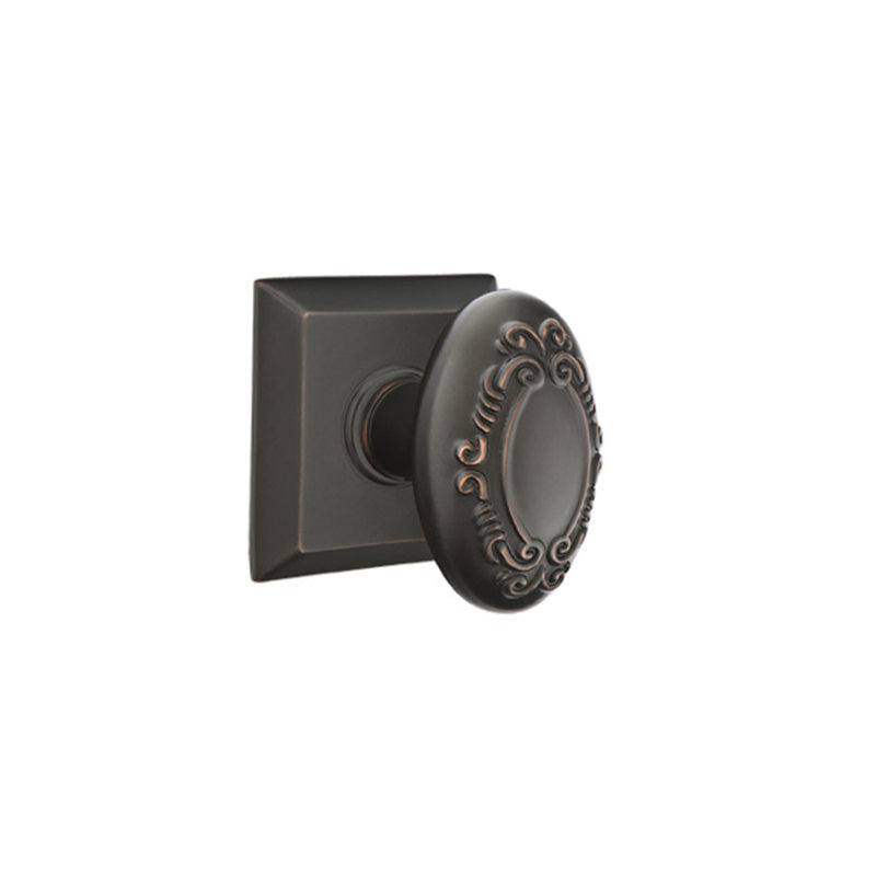 Ensemble de boutons de passage Emtek avec rosette Quincy et bouton Victoria, Bronze huilé