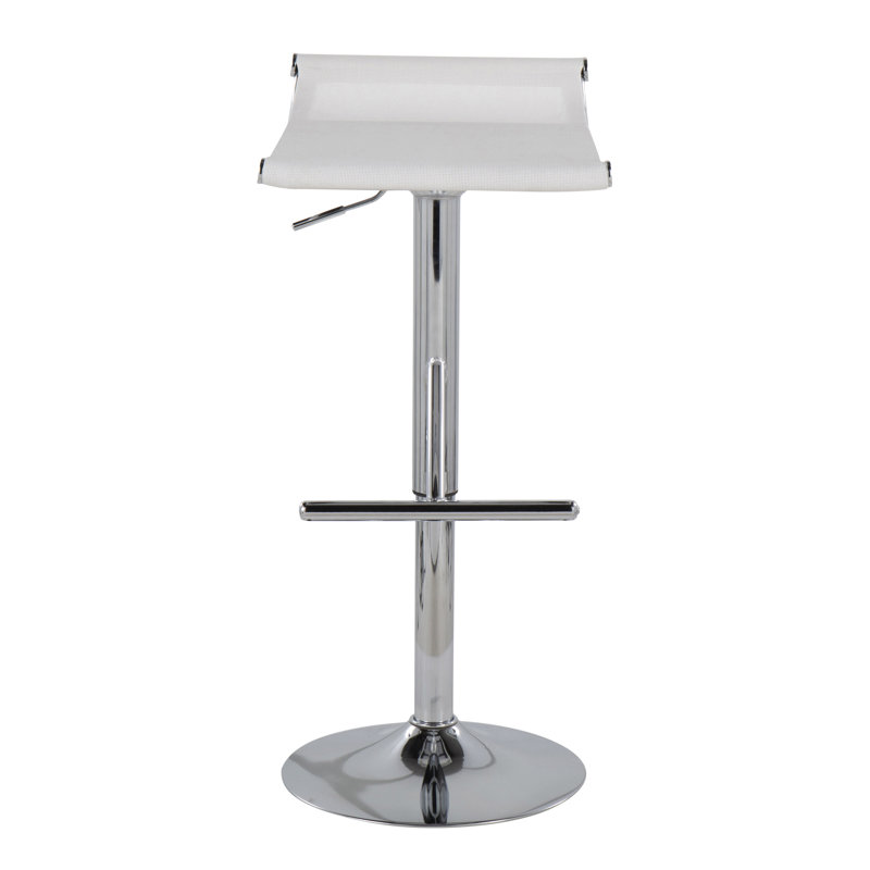 Contemporary Adjustable Bar Stool In Chrome And White Mesh By