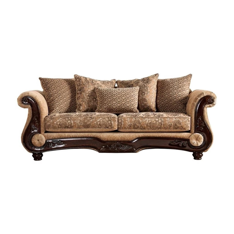 94.4" W Traditional Sofa, Tan/Gold