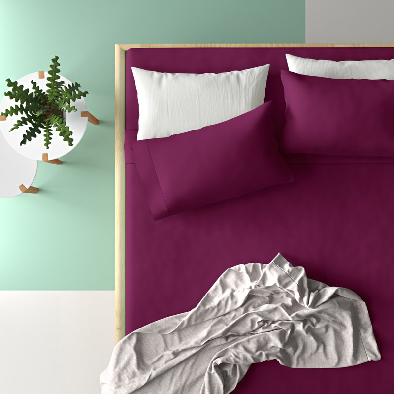Israella Cotton Blend Fitted Sheet, Aubergine, Double (4'6)