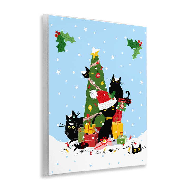 «Silly Cats in Christmas Tree», art mural sur toile par Leeza Hernandez