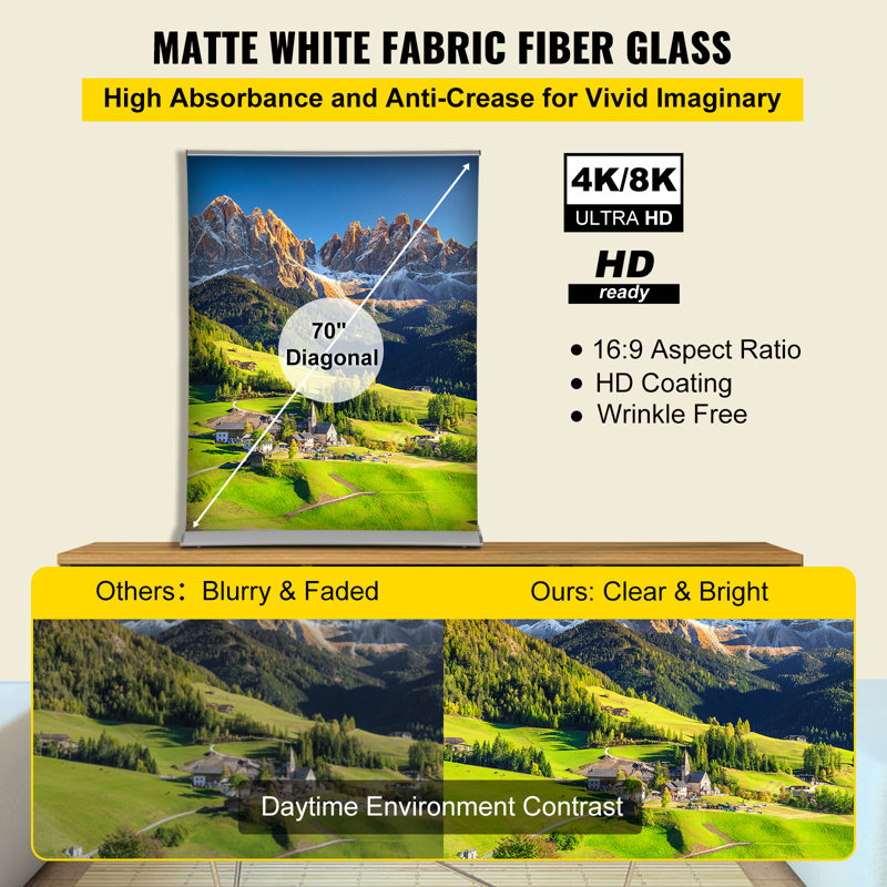 VEVOR Electric Projector Screen Projector Screen, 70"