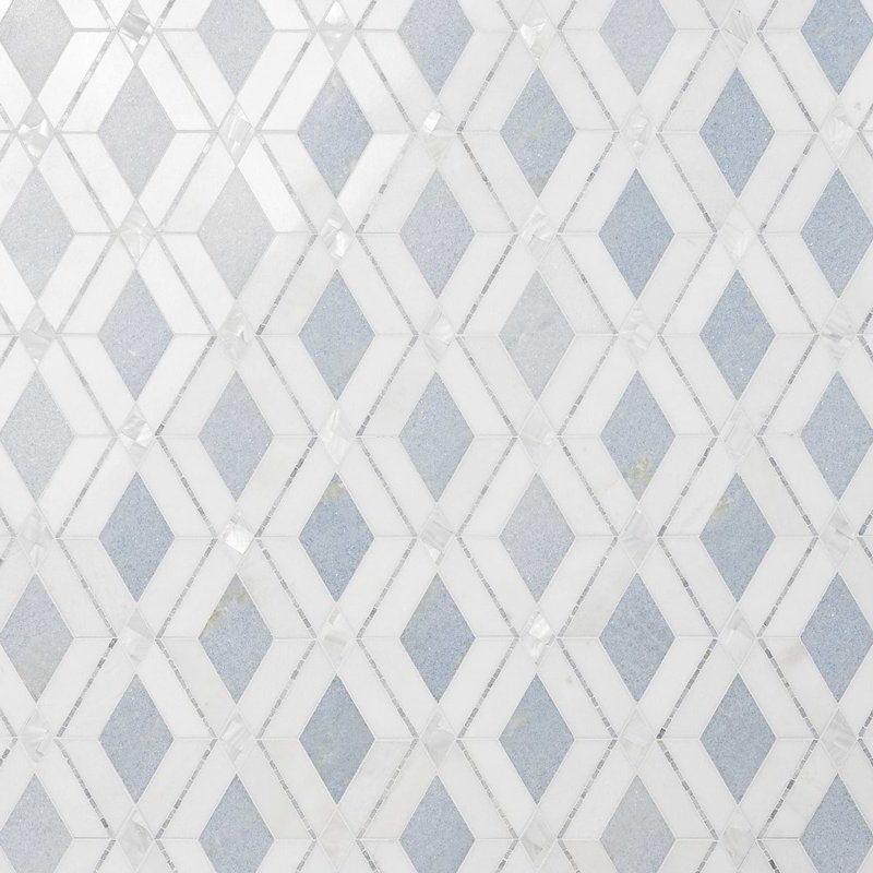 Diana 10x10 Diamond Polished Marble and Pearl Mosaic Tile, Azul