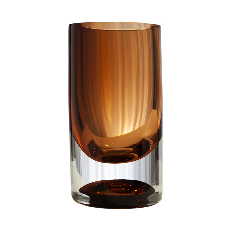 Thick Cylinder Vase-Amber Tobacco, 8.5" H x 7" W x 7" D