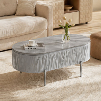 Table basse yukino gris ultrabrillant et finition chromée
